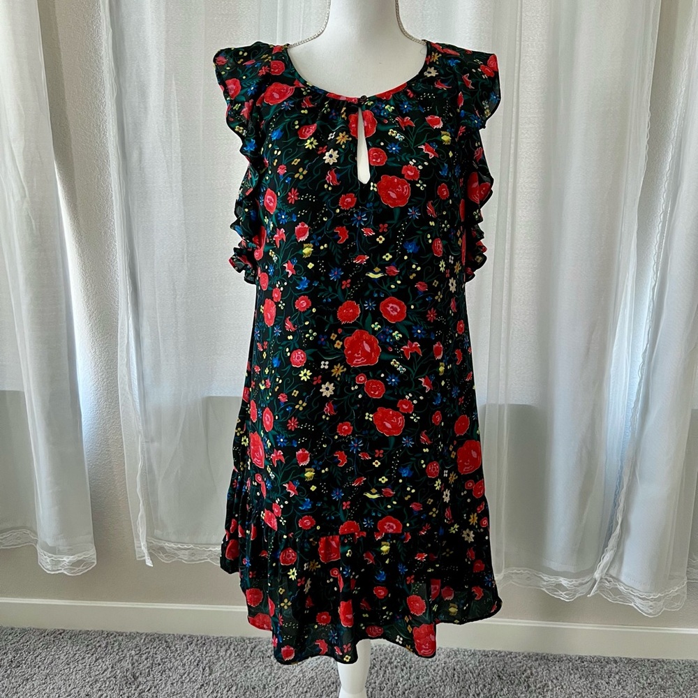 J. Crew Flutter Sleeve Black Floral Maternity Dress XS
